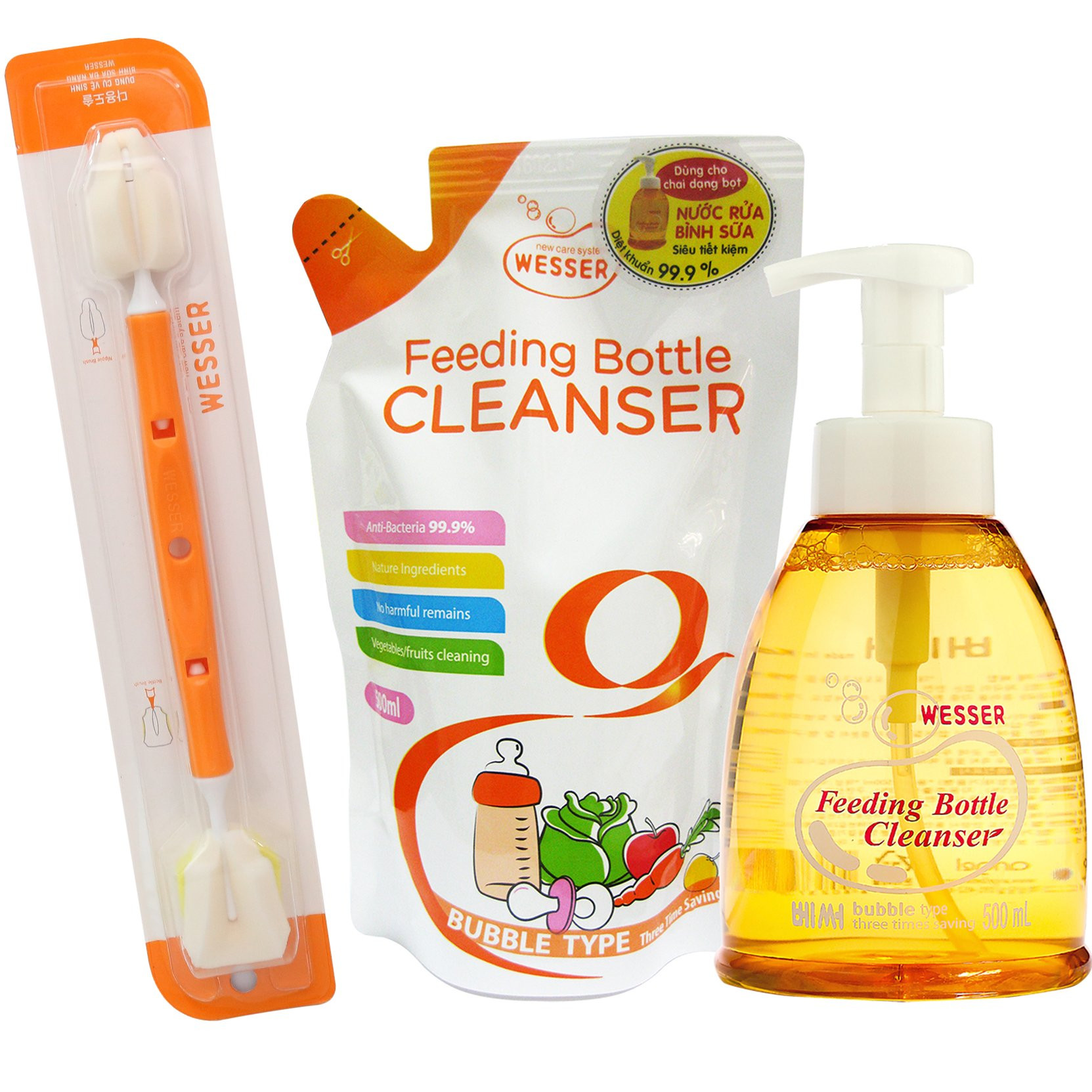 Bộ Nước Rửa Bình Sữa + Dụng Cụ Vệ Sinh Bình Sữa Đa Năng Wesser