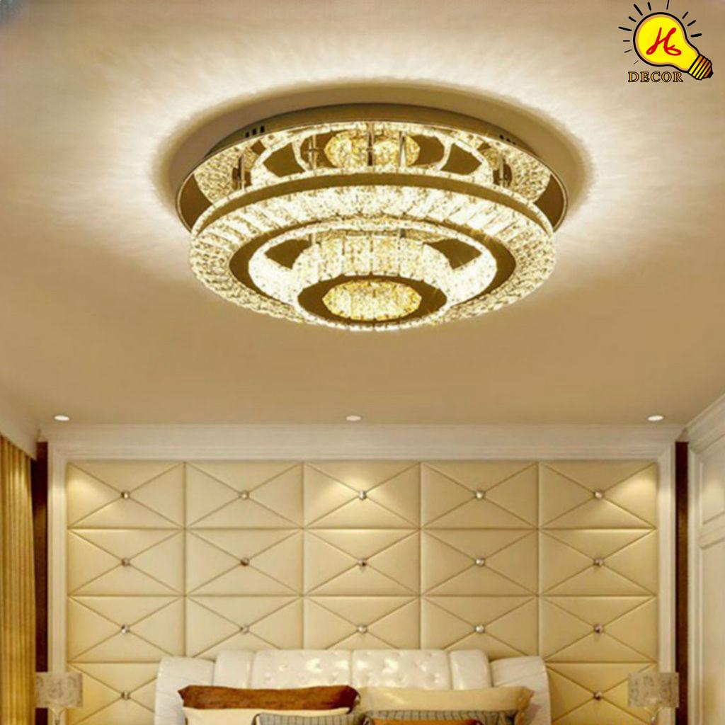 Đèn ốp trần pha lê phòng khách, phòng ngủ HQ - mã PLM23401 - ánh sáng 3 màu sang trọng, tiết kiệm HQ DECOR (HÀNG NHẬP KHẨU)