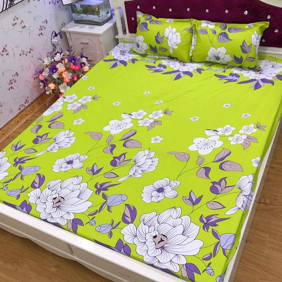 Set 3 món ga gối Poly cotton PL2 Hồng xanh + Tặng 1 vỏ gối ôm