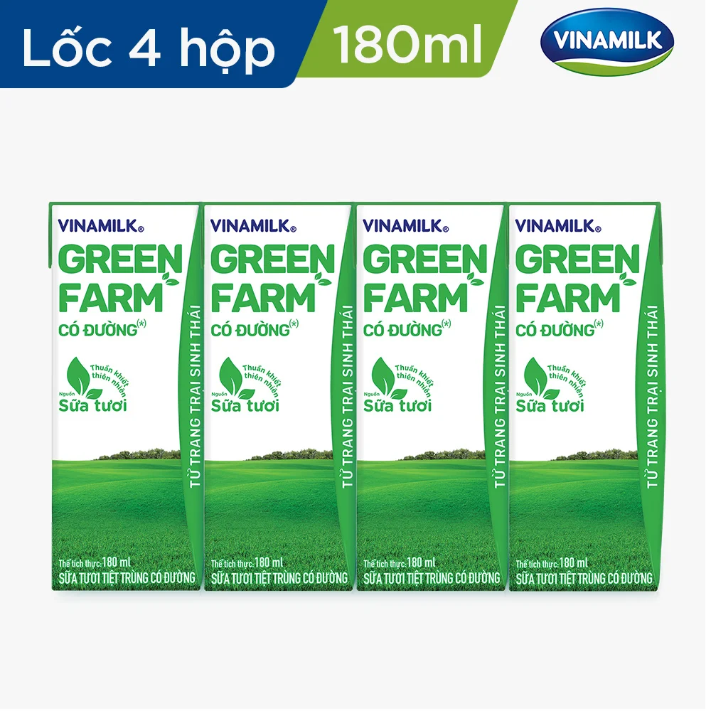 Thùng 48 Sữa Tươi Tiệt Trùng Vinamilk Green Farm - Sữa Tươi 100% Có Đường 180ml