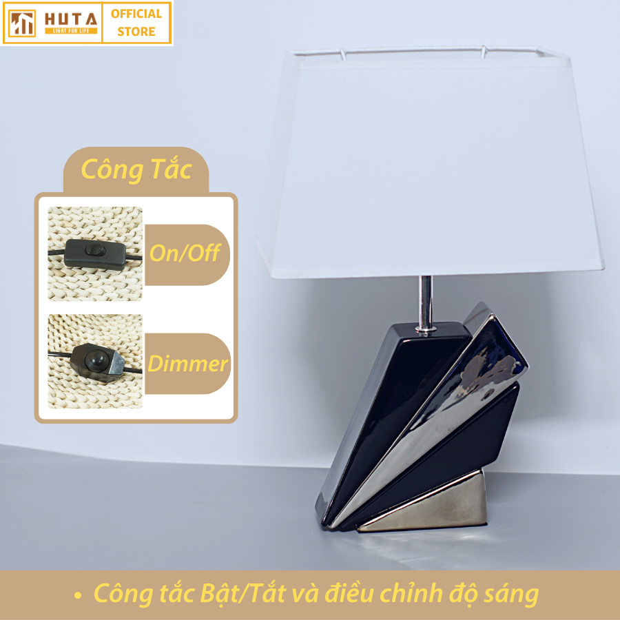 Đèn Ngủ Để Bàn Gốm Sứ Cao Cấp HUTA S20 Độc Đáo, Sang Trọng, Decor Phòng Ngủ Khách Sạn, Tăng Giảm Độ Sáng, Ánh Sáng Vàng