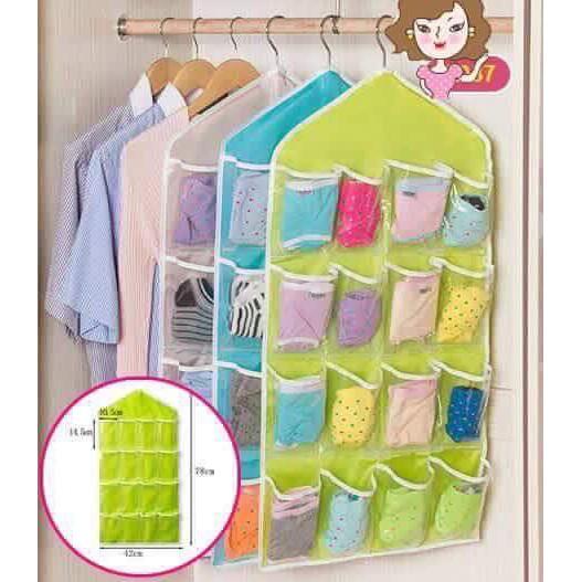 Túi đựng đồ lót, vớ tất treo tủ 16 ô, Túi đựng tất, vớ đồ lót gia đình tiện dụng 16 ngăn