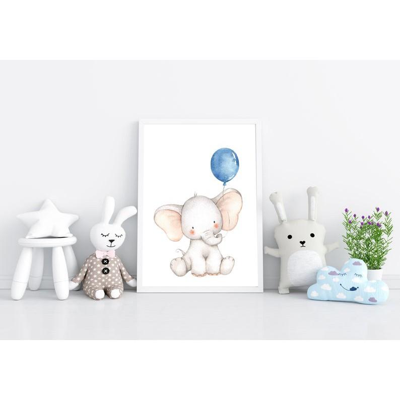 Tranh treo tường | Tranh cho bé-Elephant with Balloon Wall Art for Nursery Decor 117 , tranh canvas giá rẻ