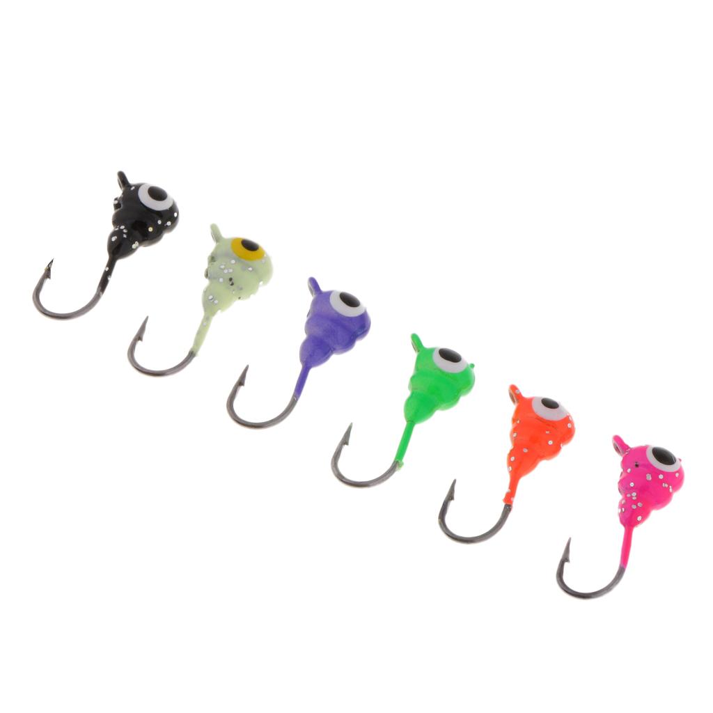 6x Ice Fishing Jigs Tungsten Glow Jig Winter Jigging Lures   Hooks Bait