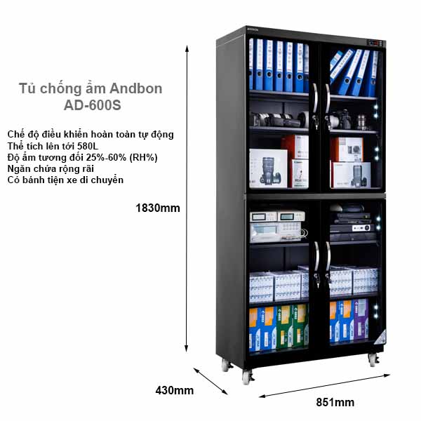 Tủ chống ẩm 600 Lít Andbon AD-600S, Hàng chính hãng