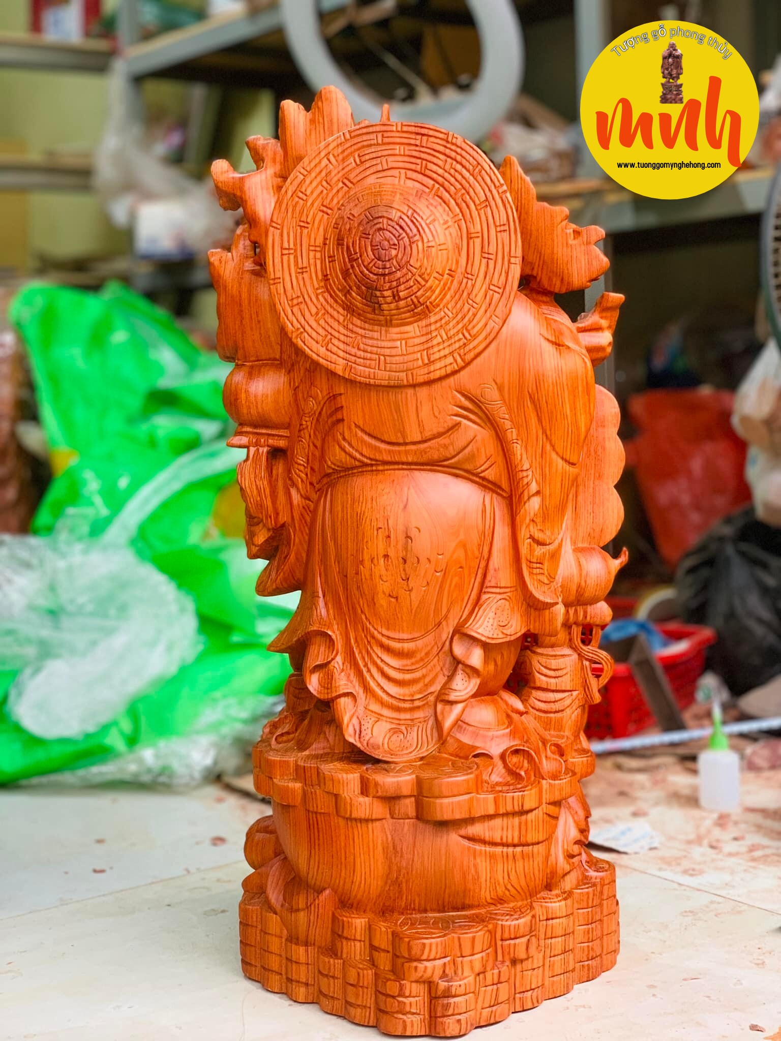 Tượng Phật Di Lặc Ngánh Đào Vạn Sự Như Ý Hoan Hỷ, Kích thước Cao 60cm, Ngang 24, Sâu 24cm