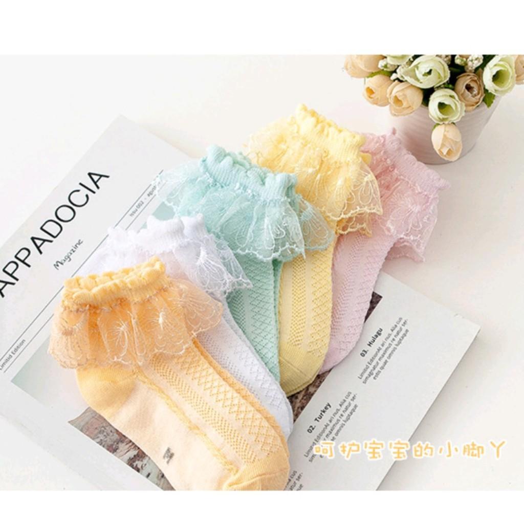 Tất Cho Bé Gái Thêu Rên 100% Cotton Chống Trơn Trượt Hàng Xuất Nhật Tất Trẻ Em Từ 0- 2 Tuổi