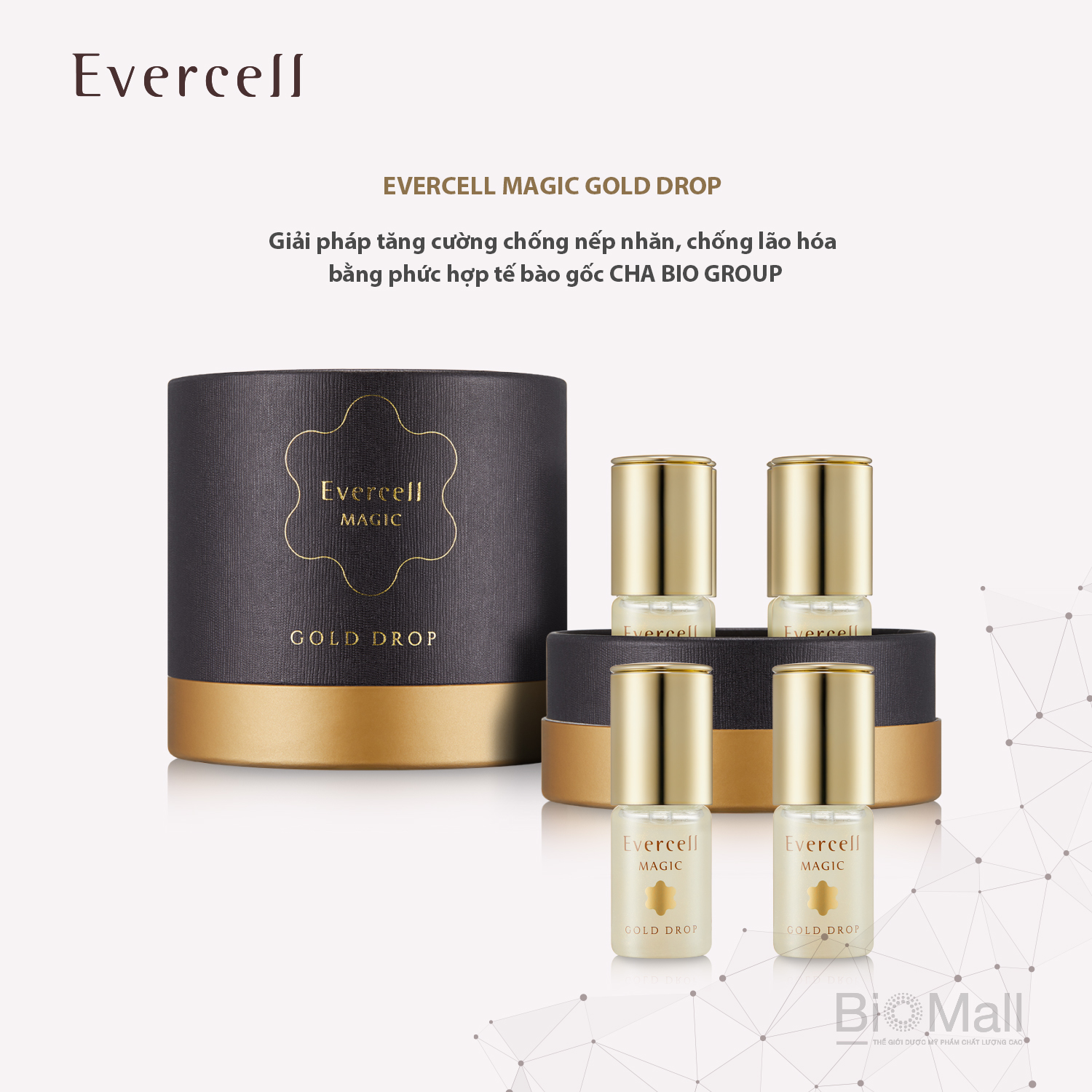 Ampoule Vàng và năng lượng Tế bào gốc Chống lão hóa thần kỳ Tế bào gốc EVERCELL Magic Gold Drop 4chaix10ml