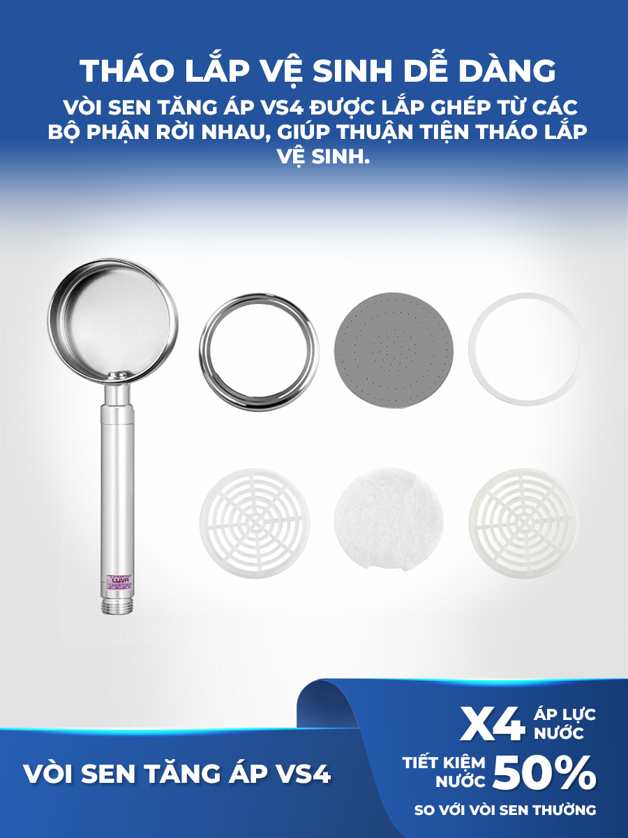 Vòi hoa sen tăng áp  Luva VS4, tăng áp lực nước, hàng chính hãng