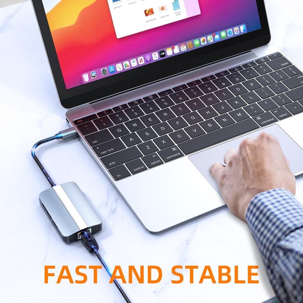 Hub Chuyển Đổi USB C Hub 5 Trong 1 Type C Sang RJ45 100MB / S Đầu Đọc Thẻ TF SD Type-C Chất Lượng Cao