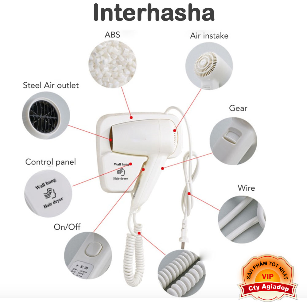 Máy sấy tóc treo tường interhasa + Băng dính siêu chắc dán tường dán kính