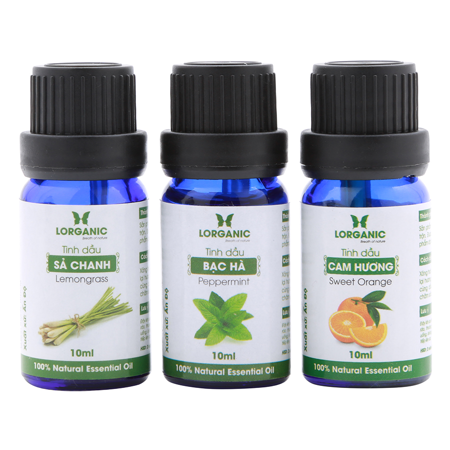 Combo Máy Khuếch Tán Tinh Dầu Hình Cánh Hoa Mai Gỗ Nâu FX2034 + Tinh Dầu Sả Chanh + Cam + Bạc Hà Lorganic (10ml/ chai)