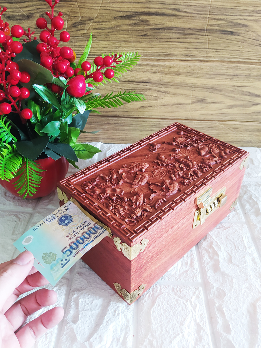 Hộp đựng tiết kiệm,bộ con dấu doanh nghiệp gỗ hương trạm tích cửu ngư quần hội