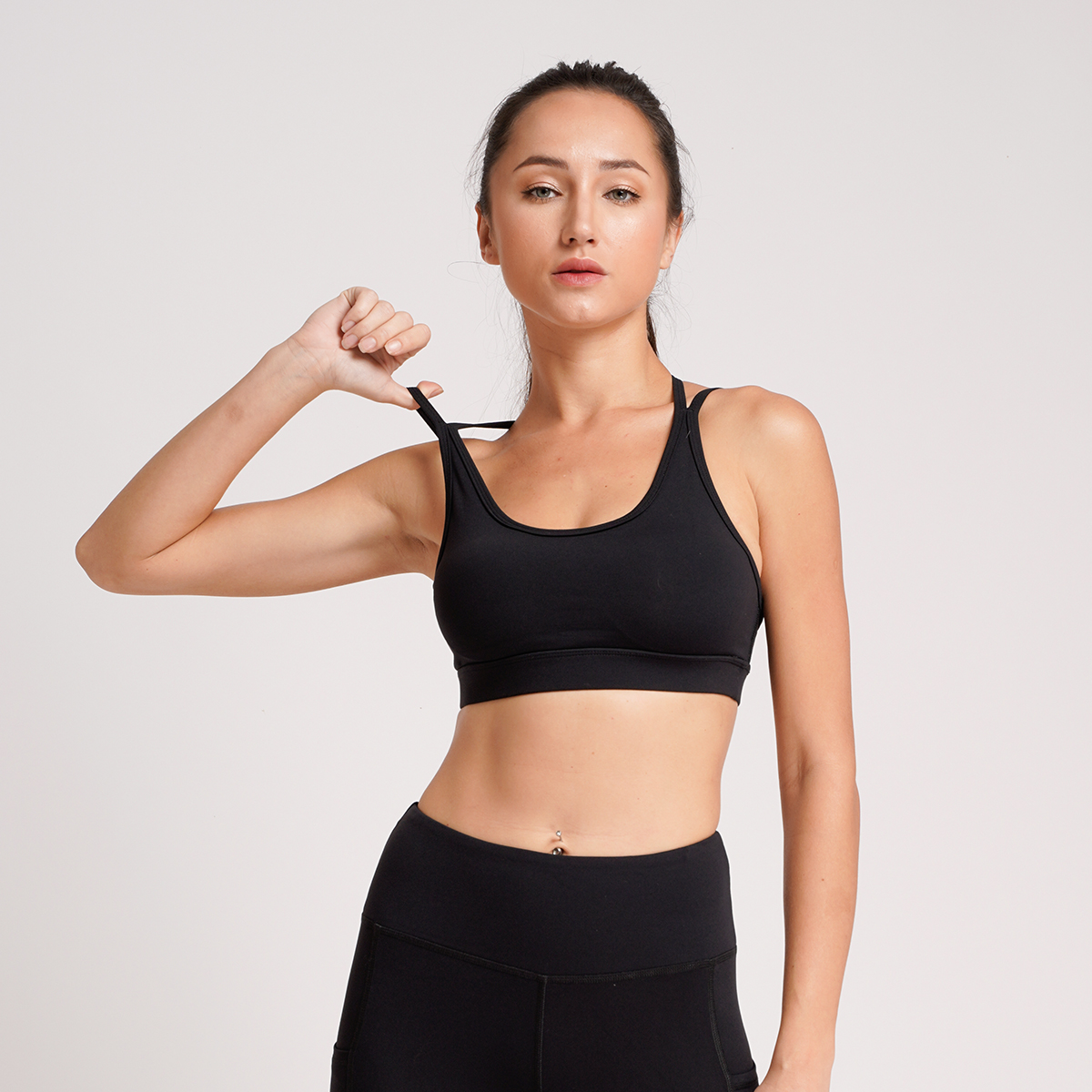 Set đồ tập Yoga Gym lửng thiết kế cao cấp Hibi Sports Áo bra 4 dây đan chéo - Quần lưng cao túi hông tôn dáng Mã H111 - Áo có mút nâng ngực