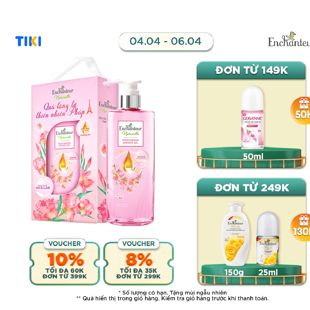 Hộp quà Sữa tắm dưỡng da thiên nhiên Enchanteur Naturelle sạch sâu, dịu nhẹ hương Lavender / Iris 510g