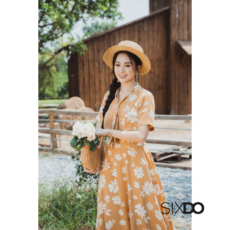 Áo sơ mi lụa hoa cổ vạt thời trang SIXDO