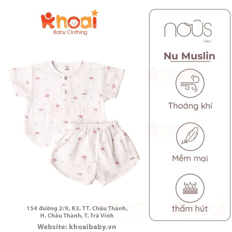 Bộ cài thẳng cộc Nous trắng hình ong nhỏ - Chất liệu Muslin