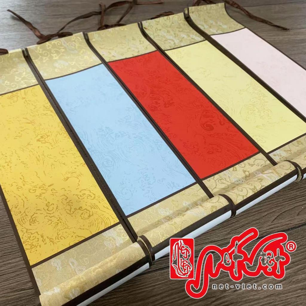 Biểu lụa viết thư pháp giấy xuyến bán sinh thục có trục treo size 10x38cm