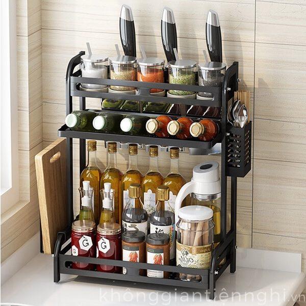 Kệ Gia Vị Đa Năng Chữ L 2 Tầng 3 Tầng Amalife - Giá Dựng Gia Vị Đa Năng Có Ống Đũa, Giá Để Dao Thớt Cao Cấp