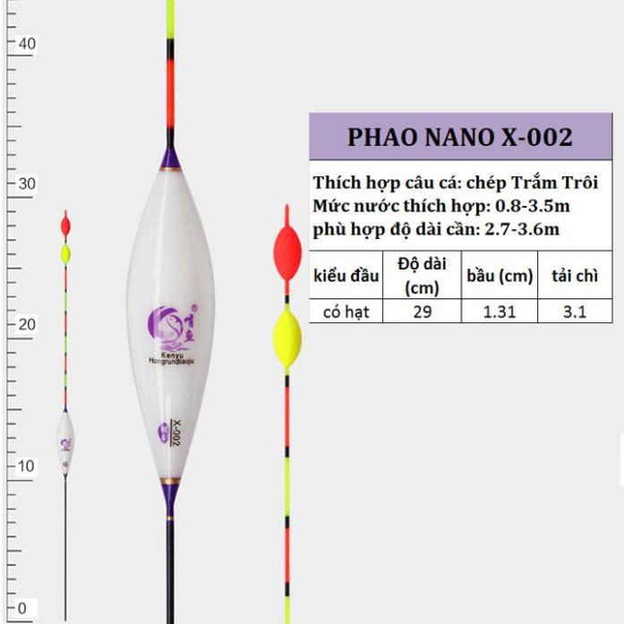 Phao câu cá NaNo X001-X008 8 cỡ đầy đủ thông số PK-2