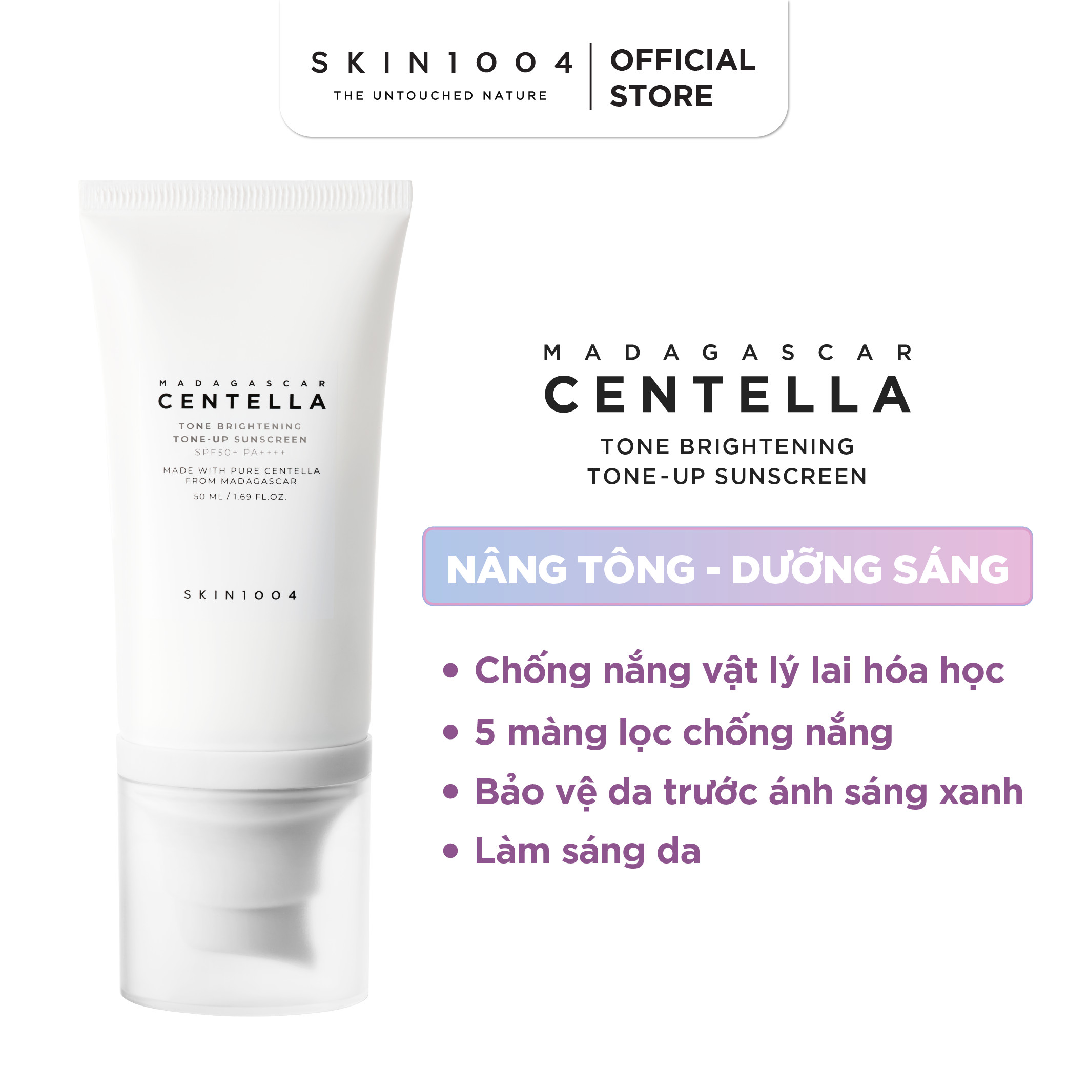 Skin1004 Kem chống nắng Madagascar Centella Tone Brightening Tone-up Suncreen SPF50+ PA++++ 50ml