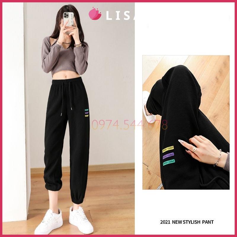 Quần Jogger Nữ, Quần Thể Thao Nữ Vải Nỉ Caro, Cạp Chun, Ống Bom Cá Tính, Lisa M73