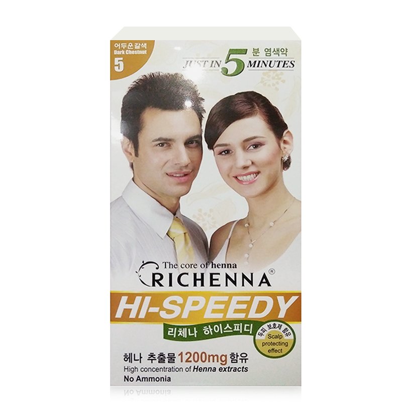 Thuốc nhuộm tóc phủ bạc thảo dược Richenna Hi-Speedy Color Hàn Quốc màu nâu hạt dẻ đậm 60g