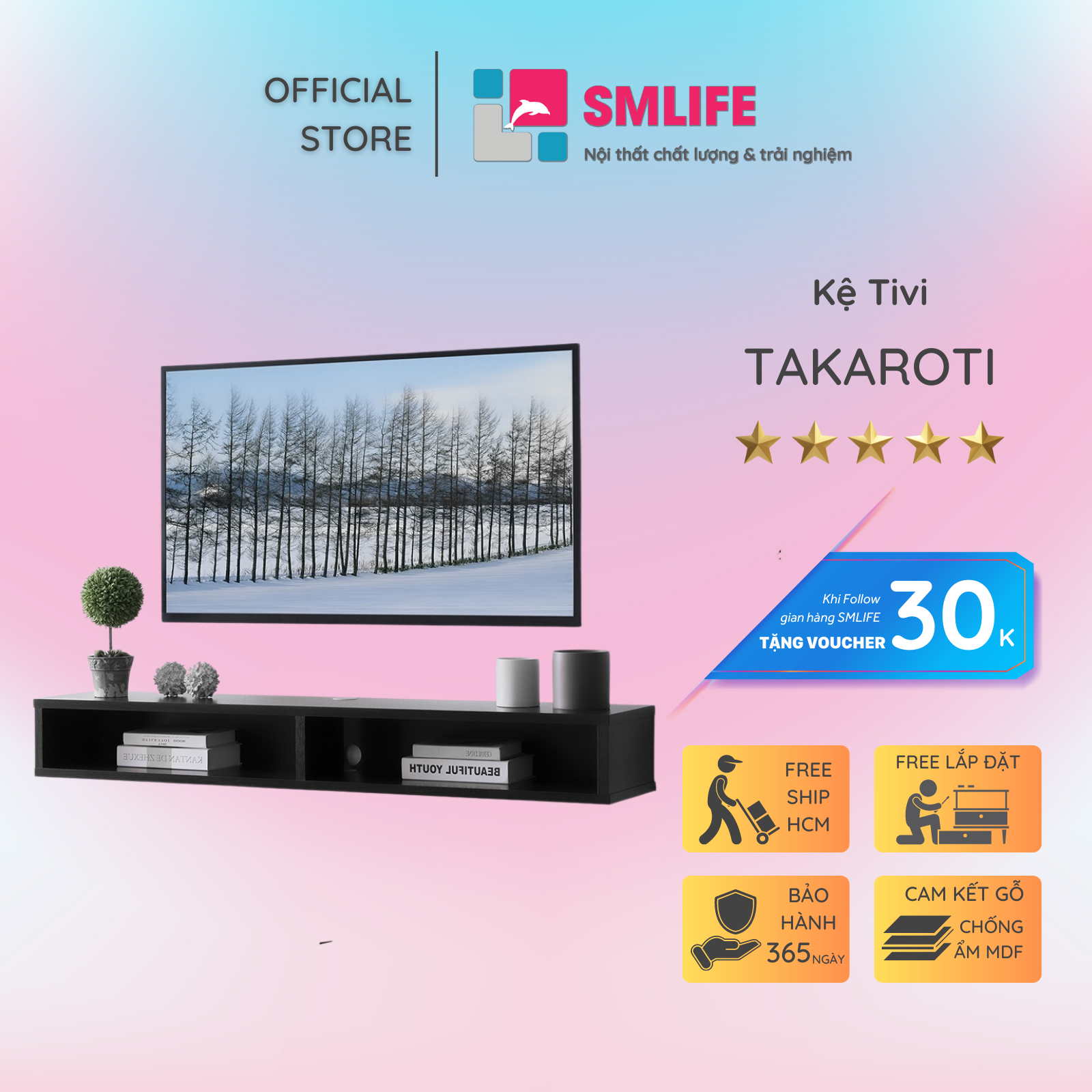 Kệ tivi treo tường hiện đại cho phòng khách SMLIFE Takaroti