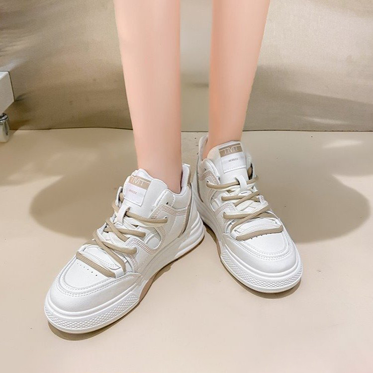 Giày thể thao nữ GEMI - giày ullzzang viền đen - nâu, cổ cao viền đen dễ phối đồ - M7104