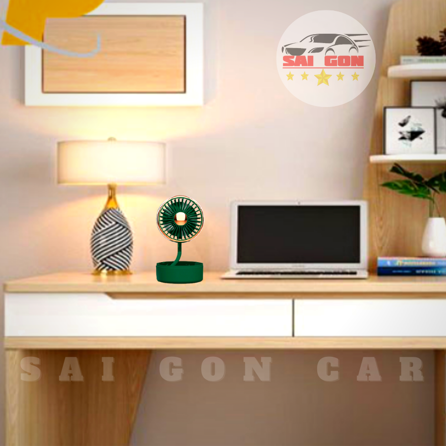 Quạt mini văn phòng động cơ kép mạnh mẽ, dây nguồn USB, xài điện 12V , quạt có thể xoay 360 độ và gấp gọn.