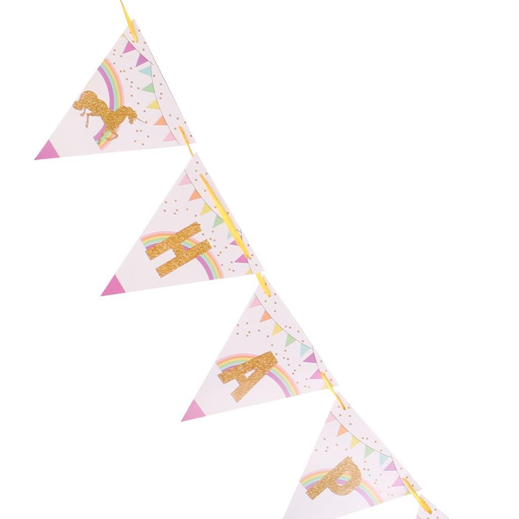Glitter Gold HAPPY BIRTHDAY Pennant Banner Unicorn Bunting Party Decoration