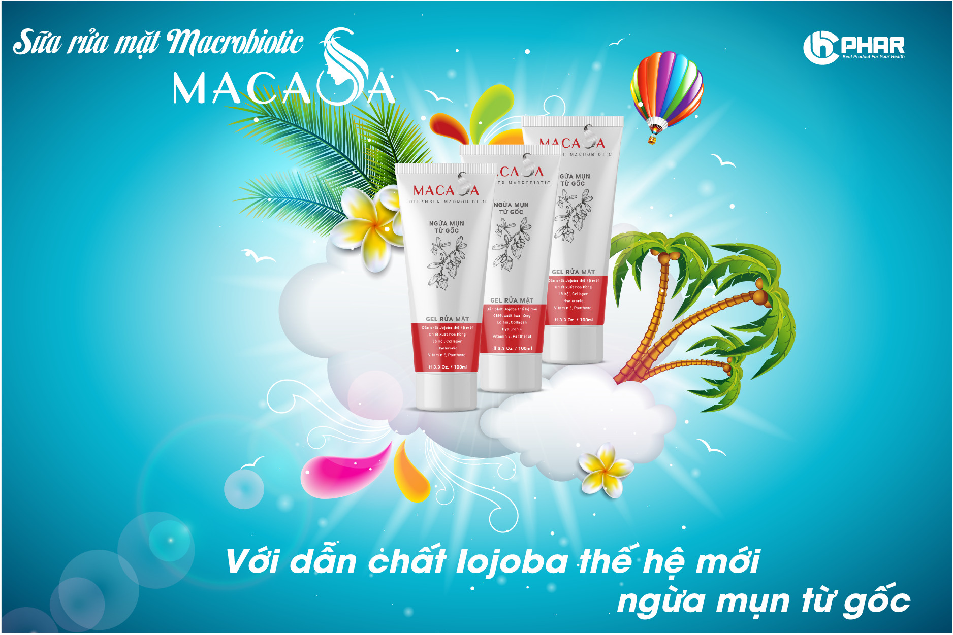 Gel rửa mặt Macrobiotic Cleanser Macrobiotic Macasa thế hệ mới vừa làm sạch ngăn ngừa mụn, se khít lỗ chân lông, vừa dưỡng da mềm mịn trắng sáng