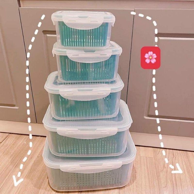 Set 5 hộp đựng đồ tủ lạnh đa năng 2 lớp cao cấp