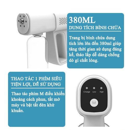 Súng Khử Khuẩn Cầm Tay Phun Xịt Khử Sát Trùng Nano K5 Hàng Chuẩn In Laser 8 Mắt UV