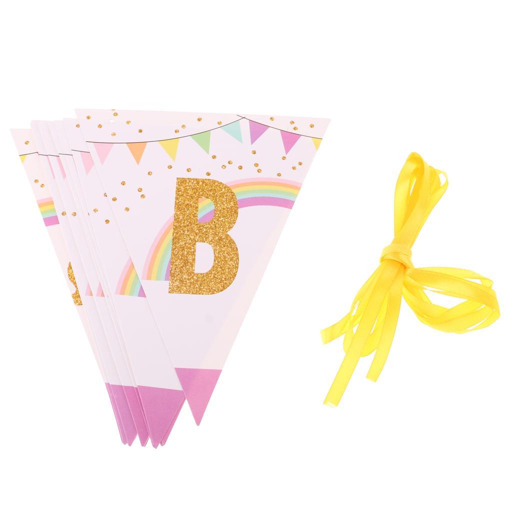Glitter Gold HAPPY BIRTHDAY Pennant Banner Unicorn Bunting Party Decoration