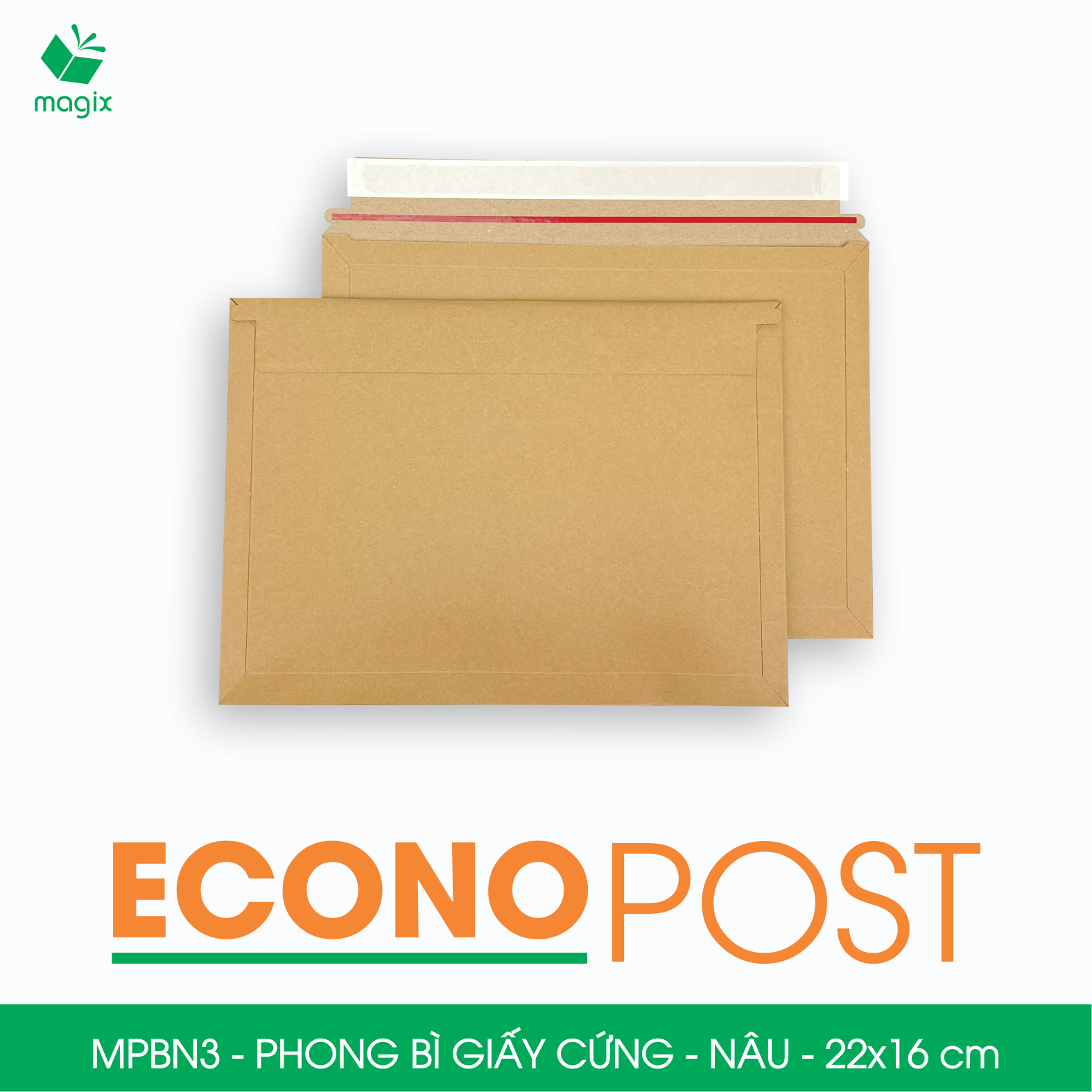 MPBN3 - 22x16 cm - Combo 60 phong bì giấy cứng đóng hàng màu nâu thay thế túi gói hàng