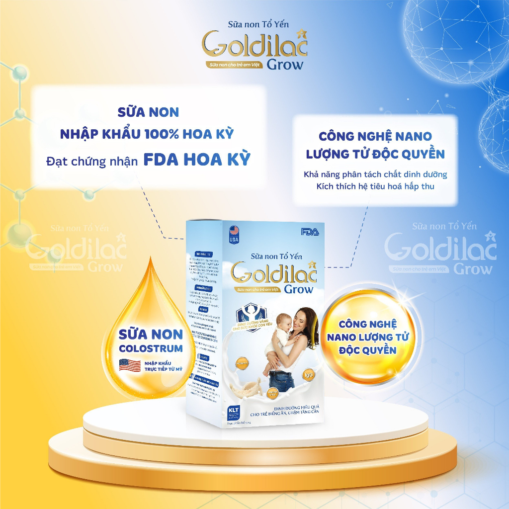 Sữa non Tổ yến Goldilac Grow hộp 168g x 12 gói - Sữa dinh dưỡng cho bé từ 0-10 tuổi, hỗ trợ tiêu hóa, tăng cân, tăng sức đề kháng giảm biếng ăn chậm lớn
