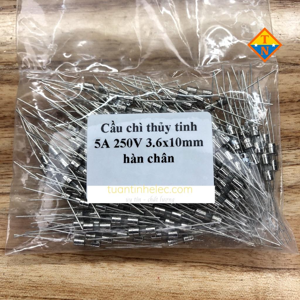 Combo 5 Cầu chì thủy tinh 3A, 5A, 8A, 10A 250V 3.6x10mm hàn chân