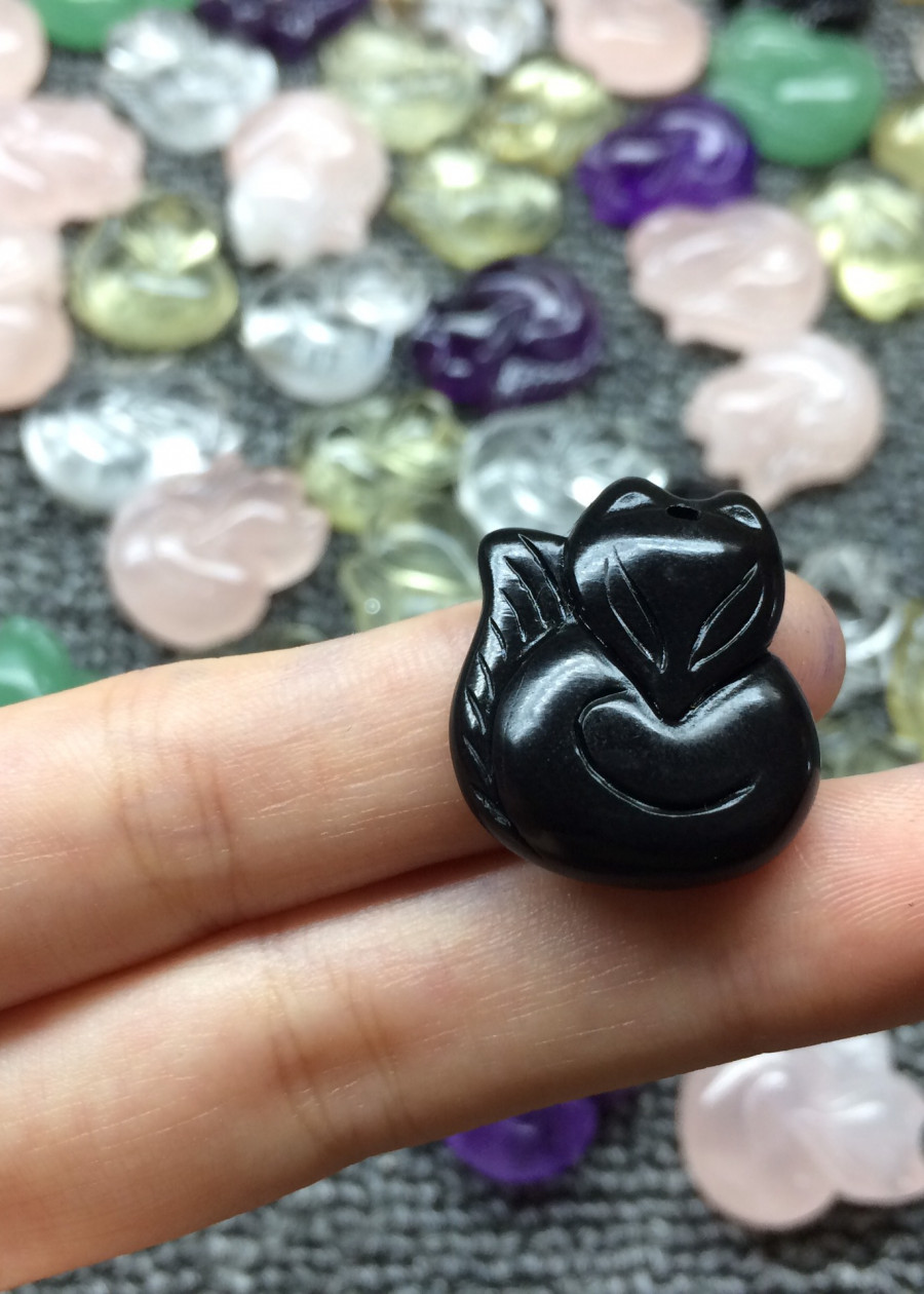 Mặt dây Hồ Ly Obsidian núi lửa