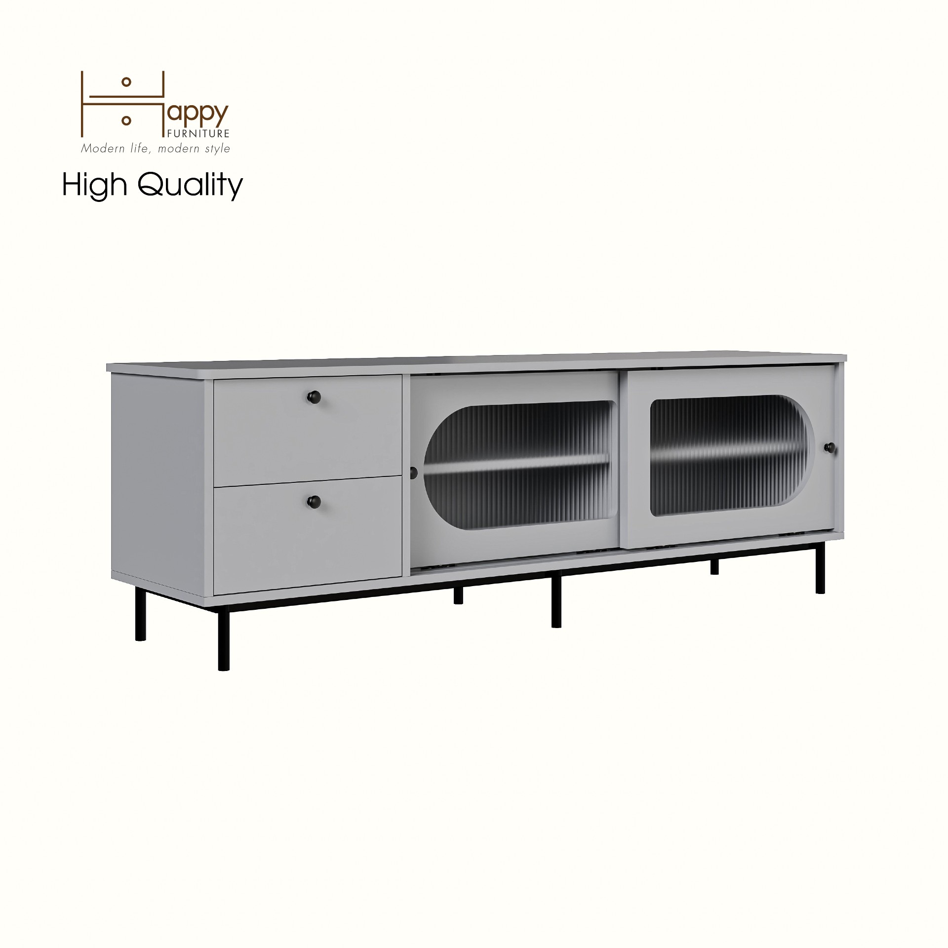 [Happy Home Furniture] SISEEL, Kệ TV 2 cánh lùa 2 ngăn kéo - chân sắt, 160cm x 40cm x 53cm ( DxRxC), KTV_053