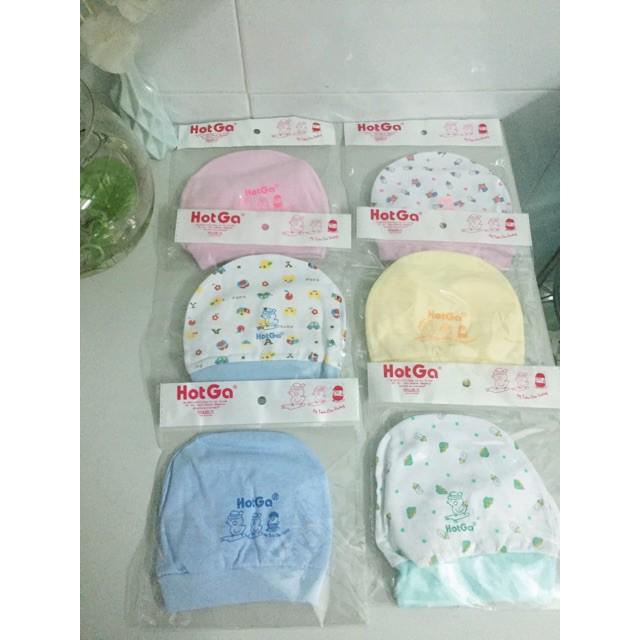 Combo nón bao tay chân hotga, chất vải cotton mềm hiệu hotga nâng niu làng da nhạy cảm của bé