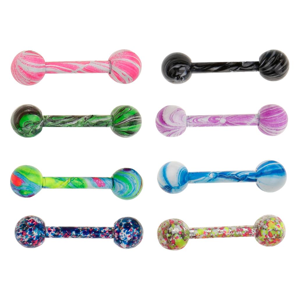 8 Pieces Stainless Steel Tongue Lip Bars Rings Barbell Piercing Jewelry 16G