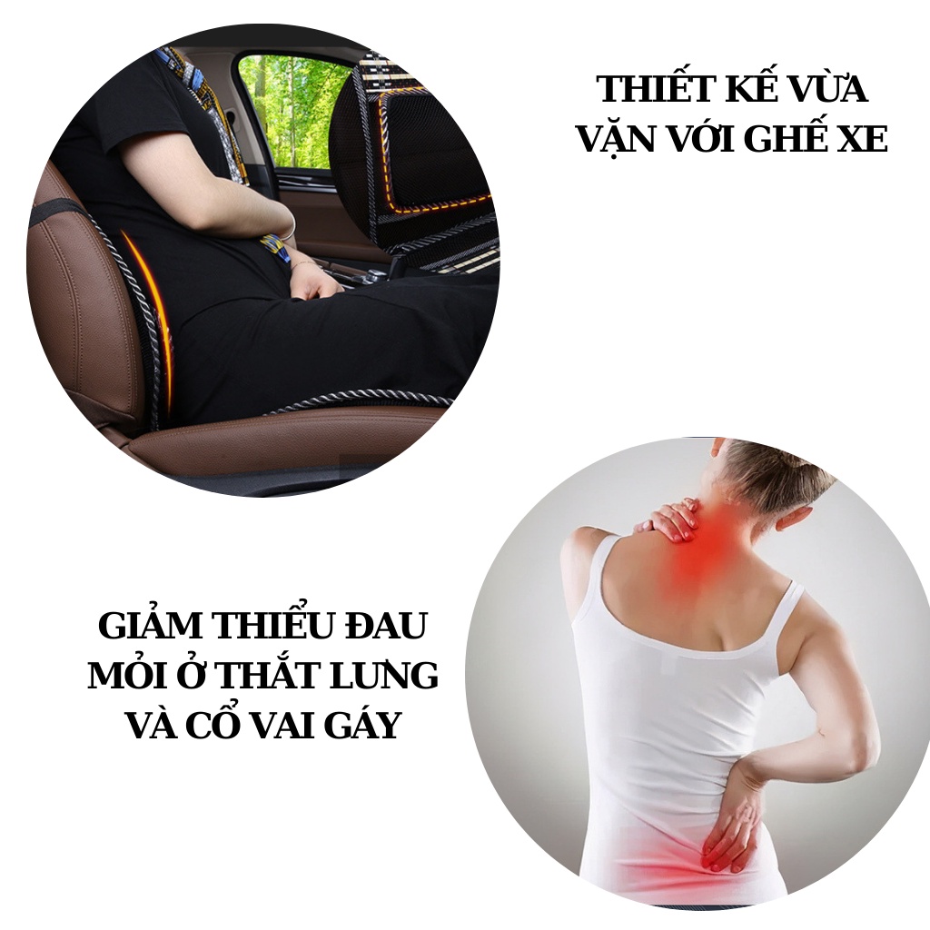 Lót Ghế Tựa Lưng Ô Tô Lưới Trúc Massage Lưng Chống Mỏi, Chống Nóng Hiệu Quả - Lót Ghế Văn Phòng Thoáng Khí