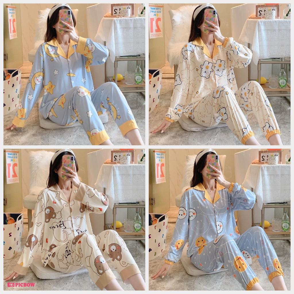 Pijama - Bộ Ngủ Nữ Áo Dài Quần Dài Nhiều Màu Họa Tiết Dễ Thương DDCP04