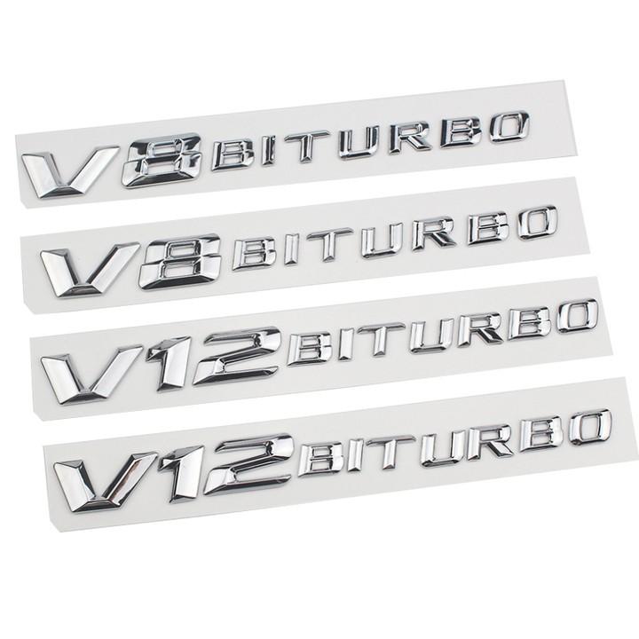 Decal tem chữ V8-Biturbo và V12-Biturbo dán hông xe Mercedes, nhựa ABS mạ crom.