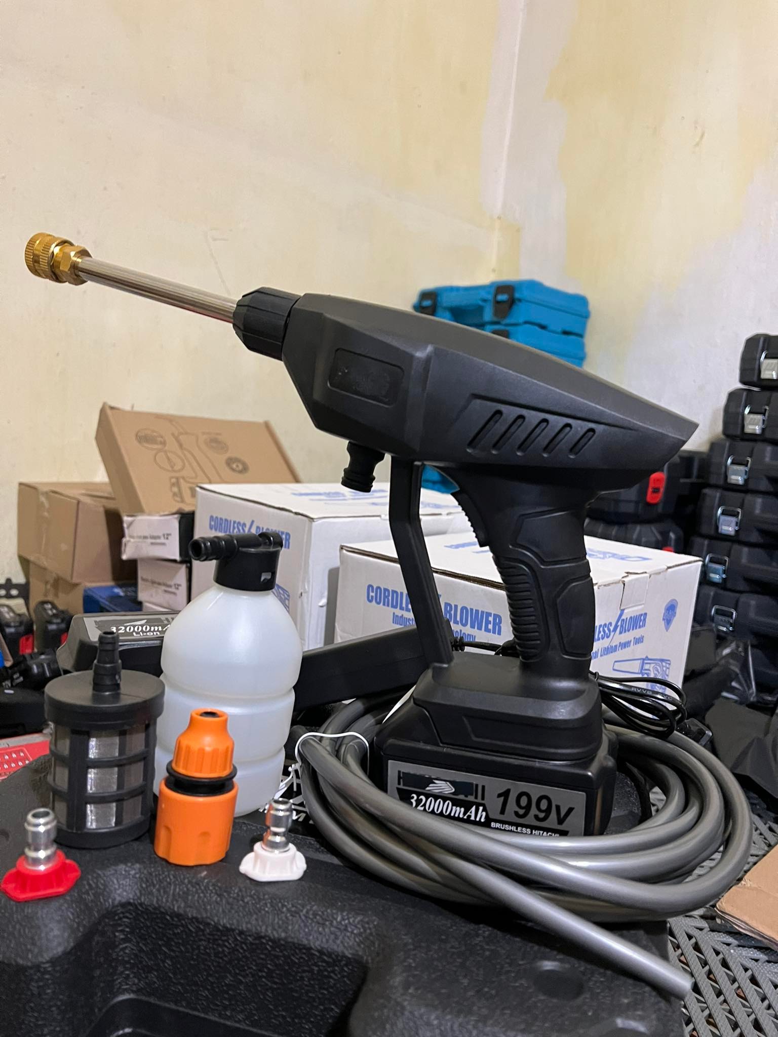Máy Rửa Xe Chạy Pin 199V pin Dùng Cho Gia Đình Và Chuẩn Gara, Rửa Ôtô Xe Máy Cao Cấp Xịt Tạo Bọt Tuyết,máy tưới cây