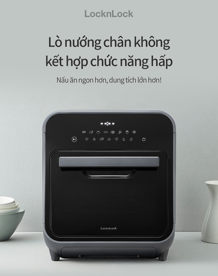 Lò nướng chân không kết hợp chức năng hấp Lock&Lock EJF693GRY Steam Air Fryer Oven (12.5 Lít) - Hàng chính hãng