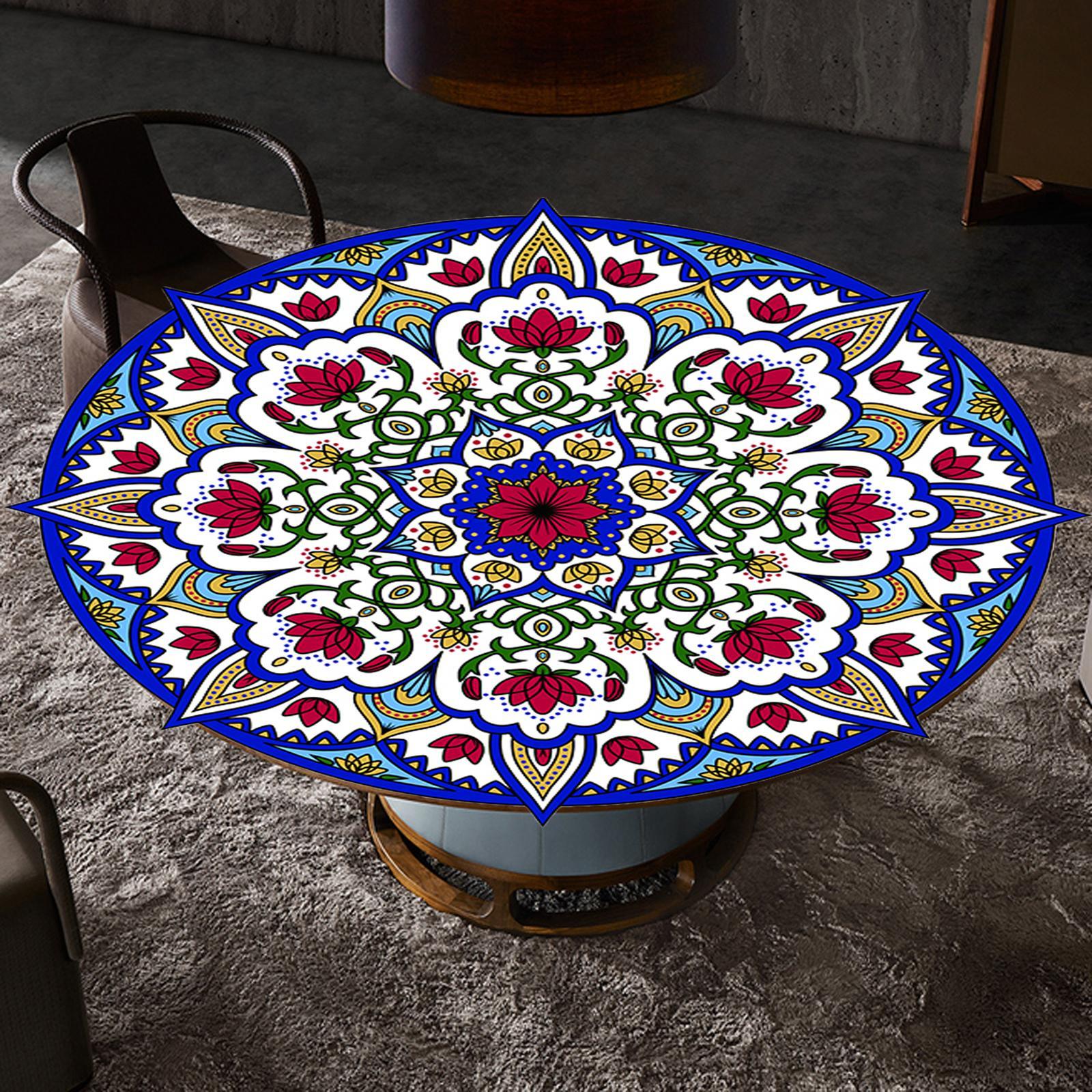 Round Fitted Tablecloth Table Cover Elastic Polyester Waterproof Non Slip
