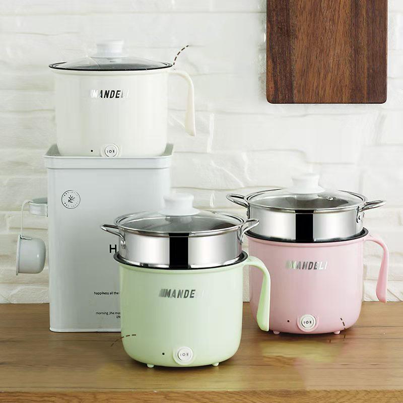 Nồi Lẩu Điện Mini 2 NẤC NHIỆT Mandeli Chống Dính Vân Đá Cao Cấp, Kèm Giá Hấp INOX - Ca Nấu Mì Đa Năng 1.8L,Chiên,Sào,Hấp