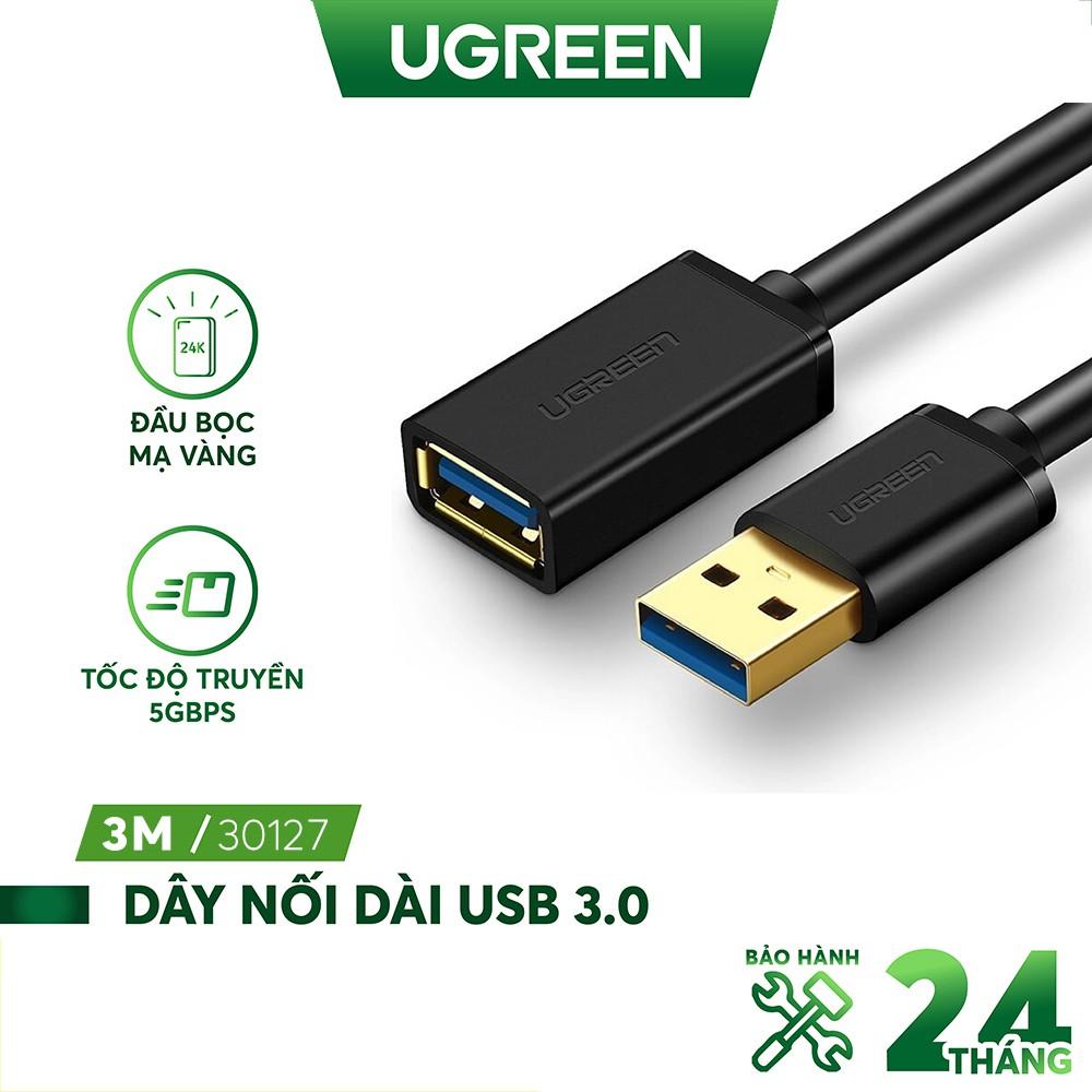 Dây Nối Dài Usb 3.0 Mạ Vàng Dài Từ 1 - 3M Ugreen Us129 Dây Dạng Dẹt Và Tròn - Hàng Chính Hãng - Tròn 3M 30127